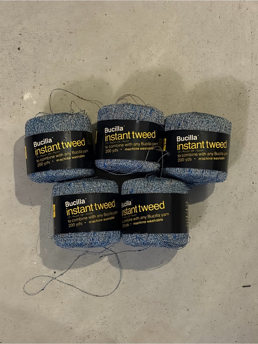Vintage Bucilla Instant Tweed Yarn Lot of 5 Blue Multi 200 Yd Cakes